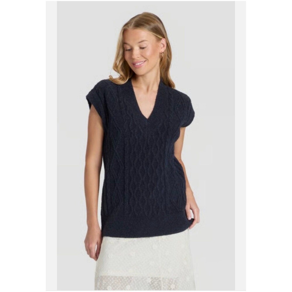 Universal Thread Navy Cable Knit V-Neck Sweater Vest Sz M